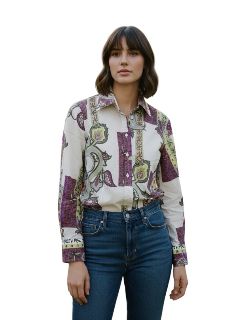 ETRO Milano Women's Paisley Print Button Front Shirt IT 44/8 US Cotton Italy